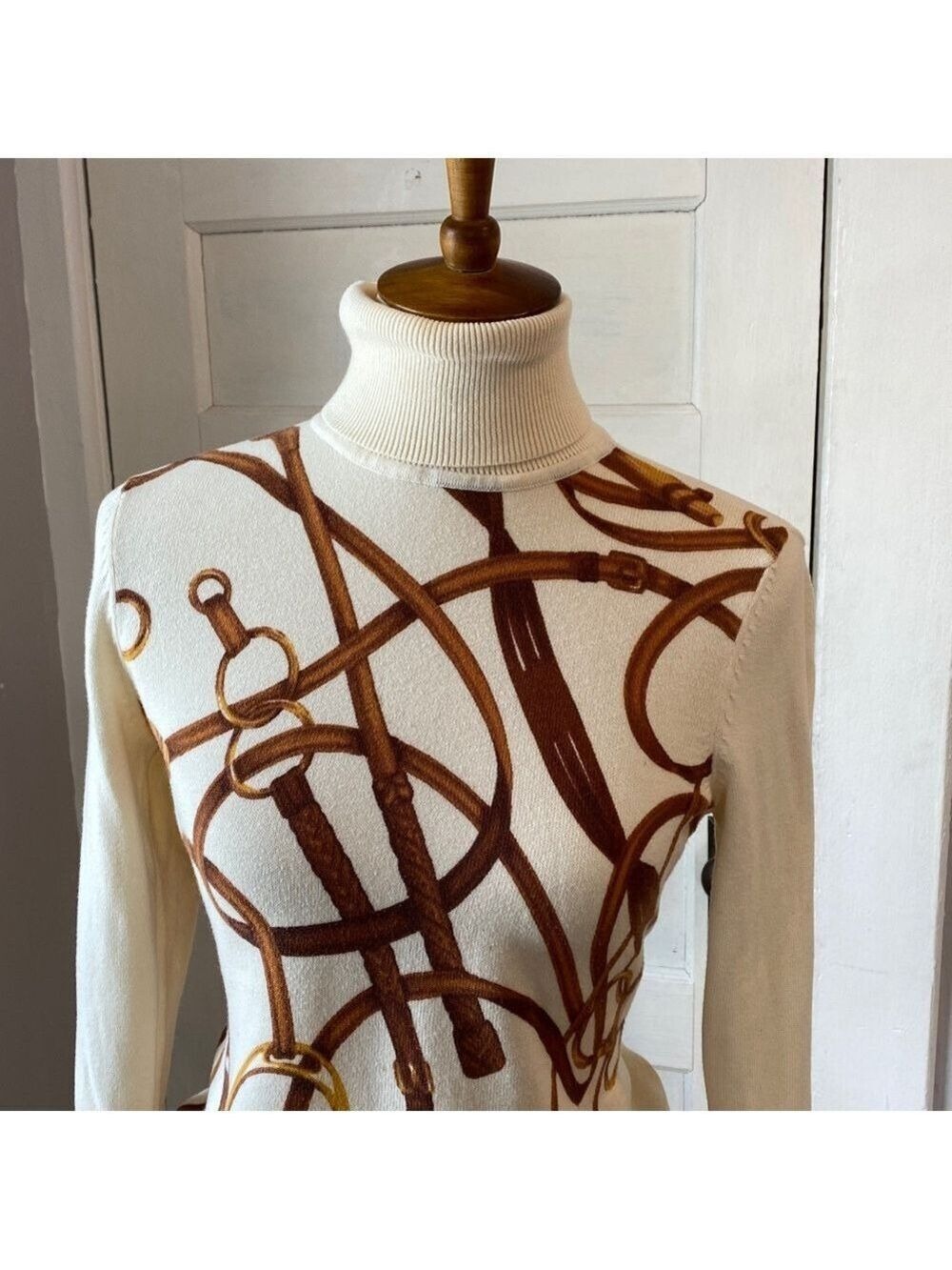 Lauren Ralph Lauren Equestrian Horsebit Turtleneck Sweater, Size PM - Picture 7 of 16